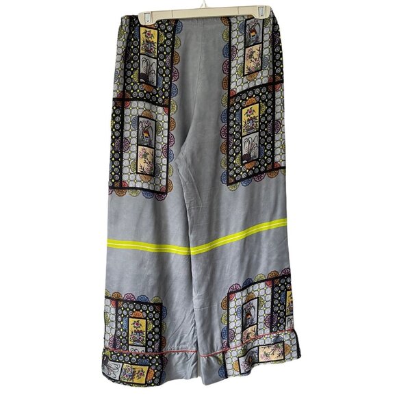 Hache Gray Wide Leg Pants Multicolor Floral Geometric Print Size 42 - Picture 2 of 8